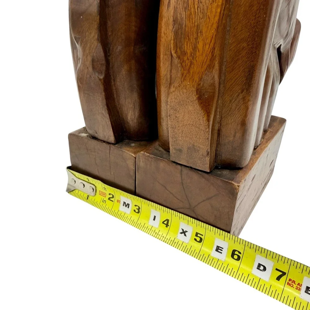 Vintage Hand Carved Wooden Horse Head Bookends Mid Century Modern Dark Wood Pair